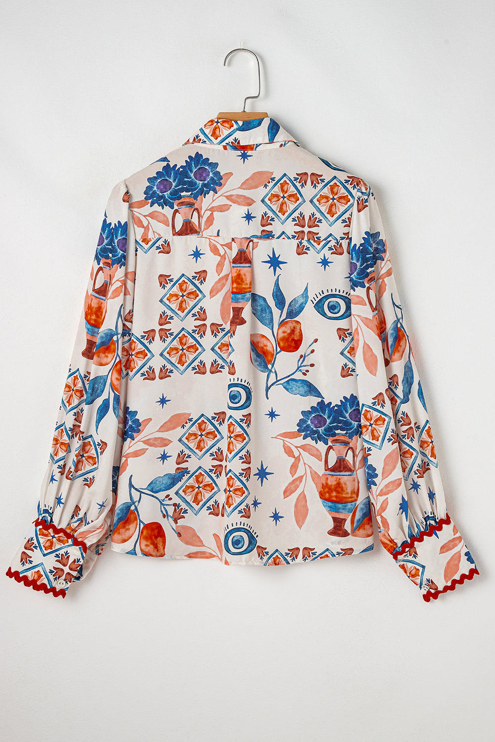 Multicolour Ethnic Floral Print Ricrac Button Down Shirt-True and Wild