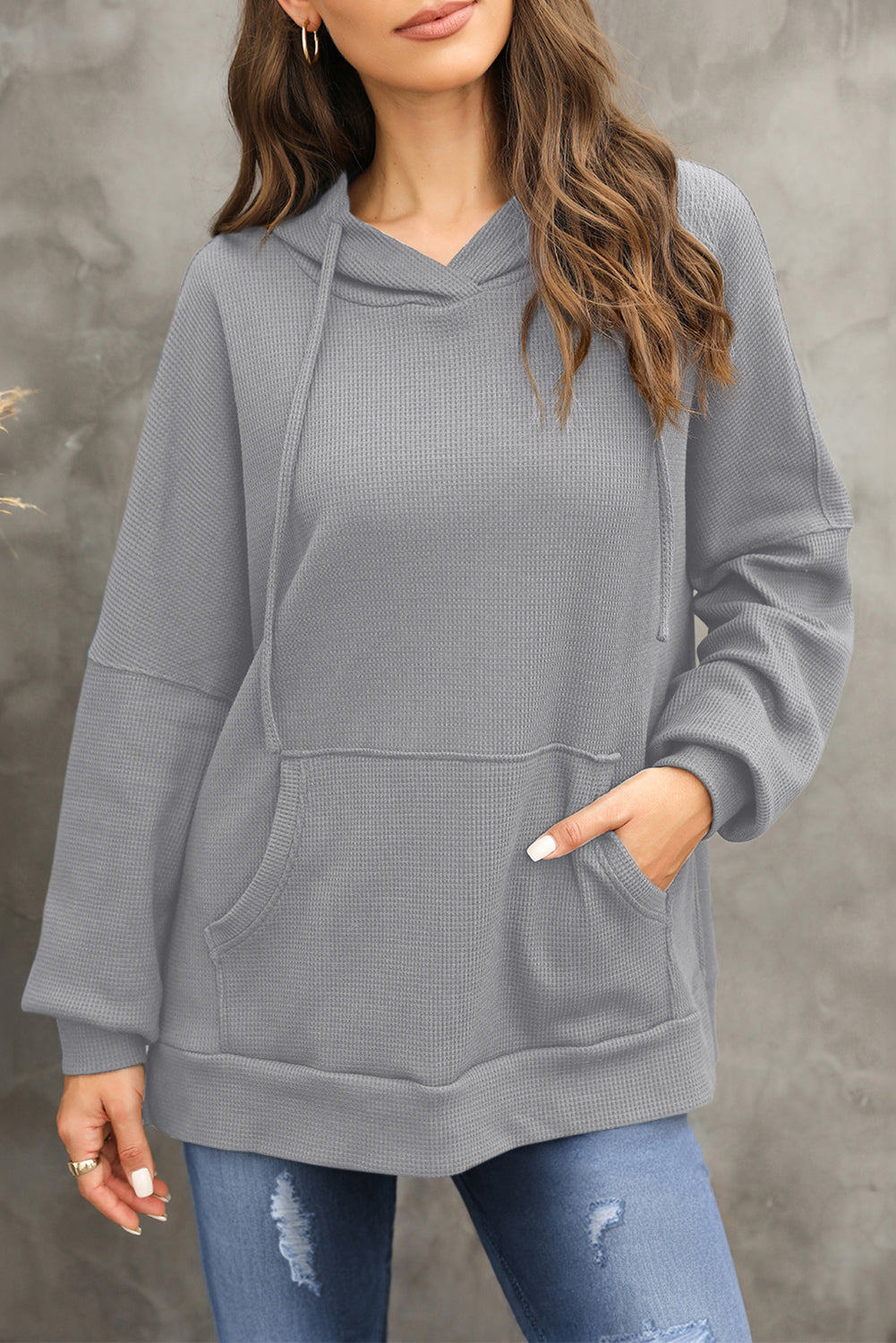 Coffee Waffle Knit High Low Oversized Hoodie-True and Wild