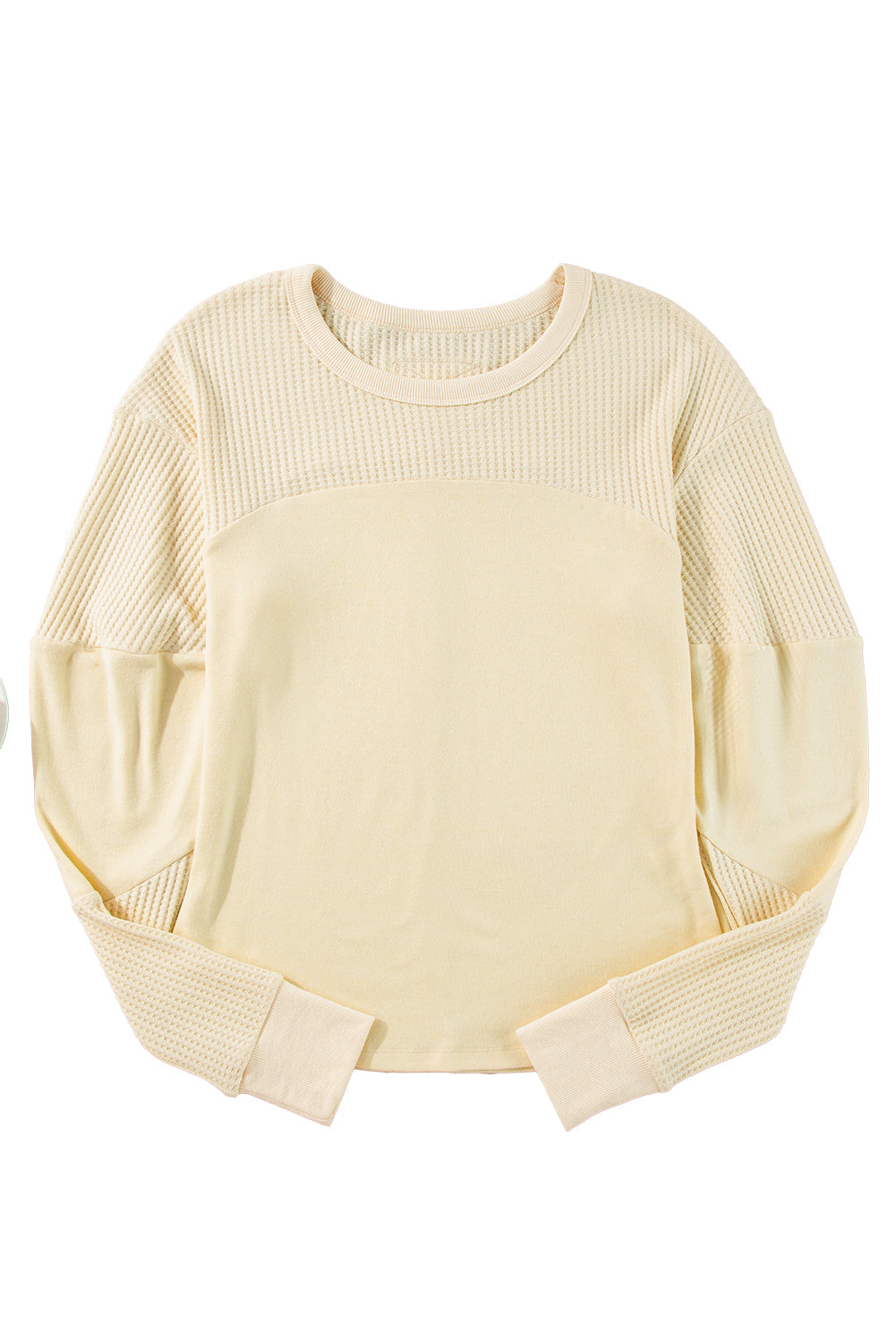 Beige Thermal Knit Patchwork Exposed Seam Long Sleeve Top-True and Wild