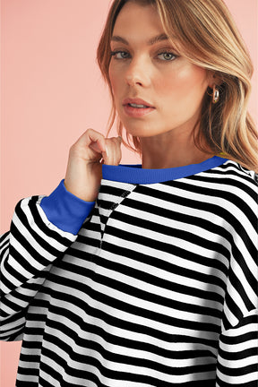 Black Stripe Contrast Edge Cross Seam Oversized Sweatshirt-True and Wild