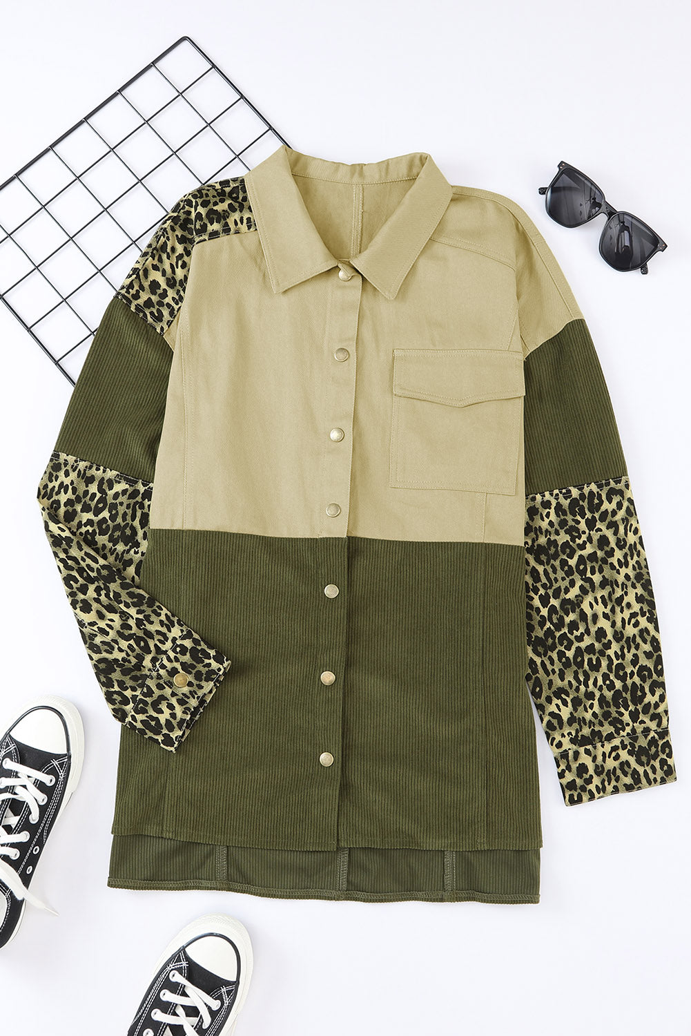 High-Low Leopard Snap Down Shacket-True and Wild