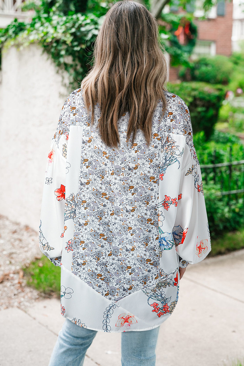 Purple Boho Floral Bishop Sleeve Button Up Loose Shirt-True and Wild