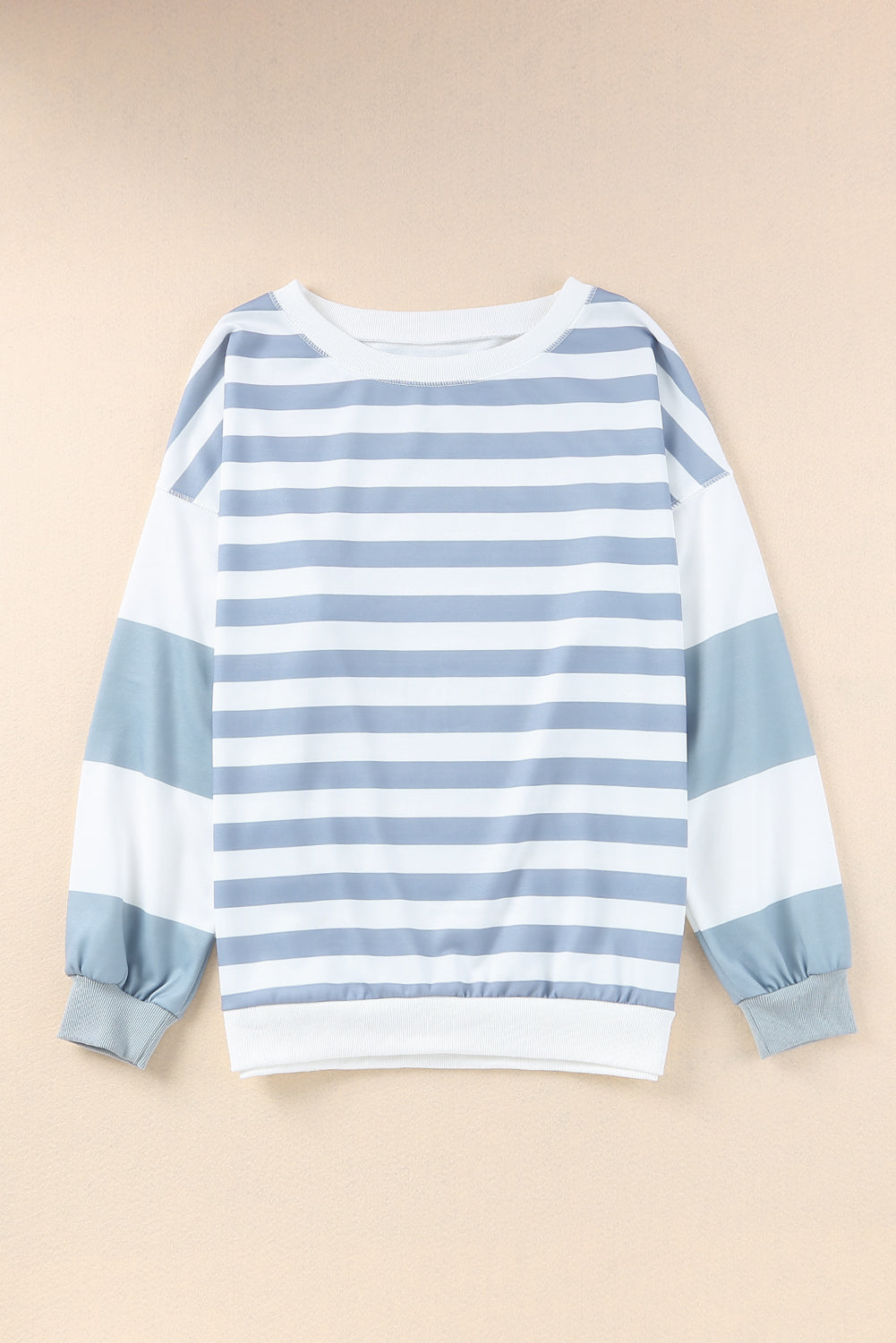 Blue Casual Striped Drop Shoulder Pullover Sweatshirt-True and Wild