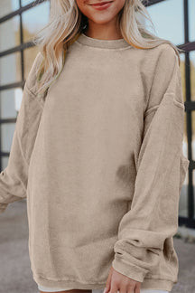 Chestnut Plain Drop Sleeve Crinkle Rib Oversized Sweatshirt-True and Wild