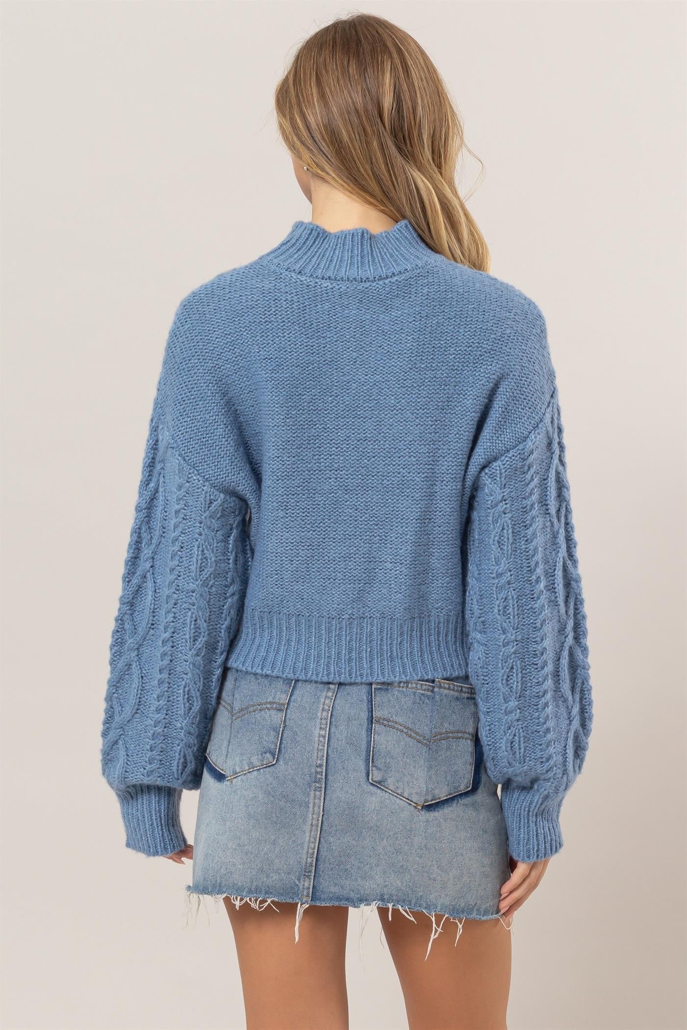 HYFVE Cable-Knit Mock Neck Dropped Shoulder Sweater-True and Wild