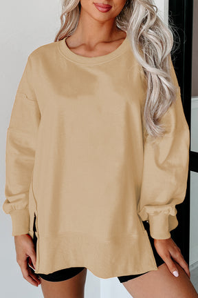 Carrot Exposed Seam Drop Shoulder Side Slit Sweatshirt-True and Wild