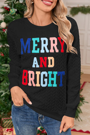 Black Merry and Bright Quilted Sweatshirt-True and Wild