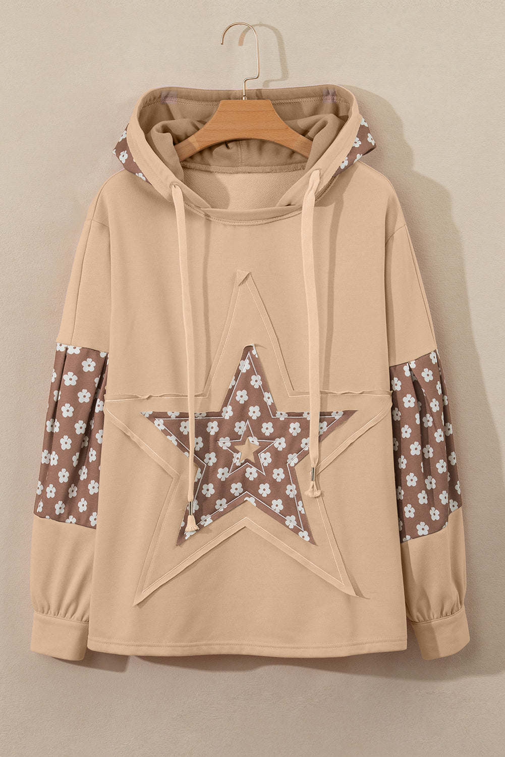 Floral Patchwork Star Pattern Drawstring Hoodie-True and Wild