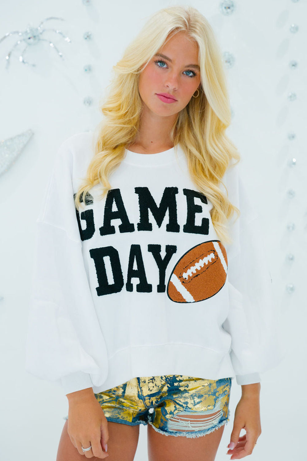 Black GAME DAY Graphic Varsity Pullover Sweatshirt-True and Wild