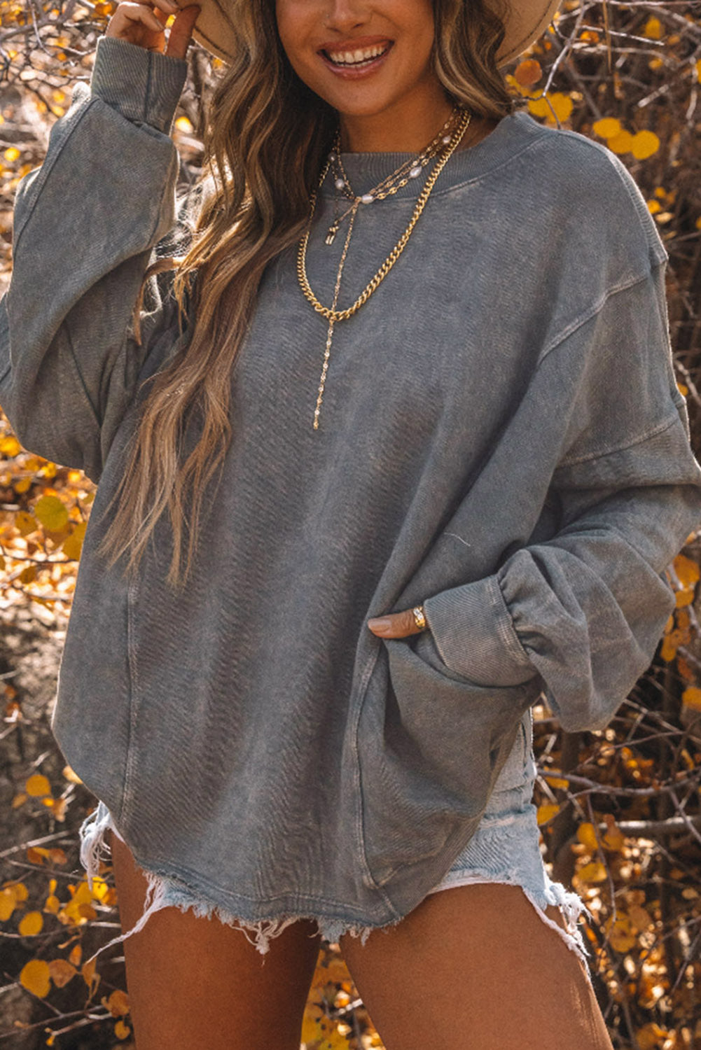 Gray Twist Butterfly Oversized Sweatshirt-True and Wild