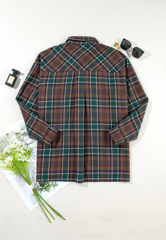 Plaid Collared Neck Button Up Jacket-True and Wild