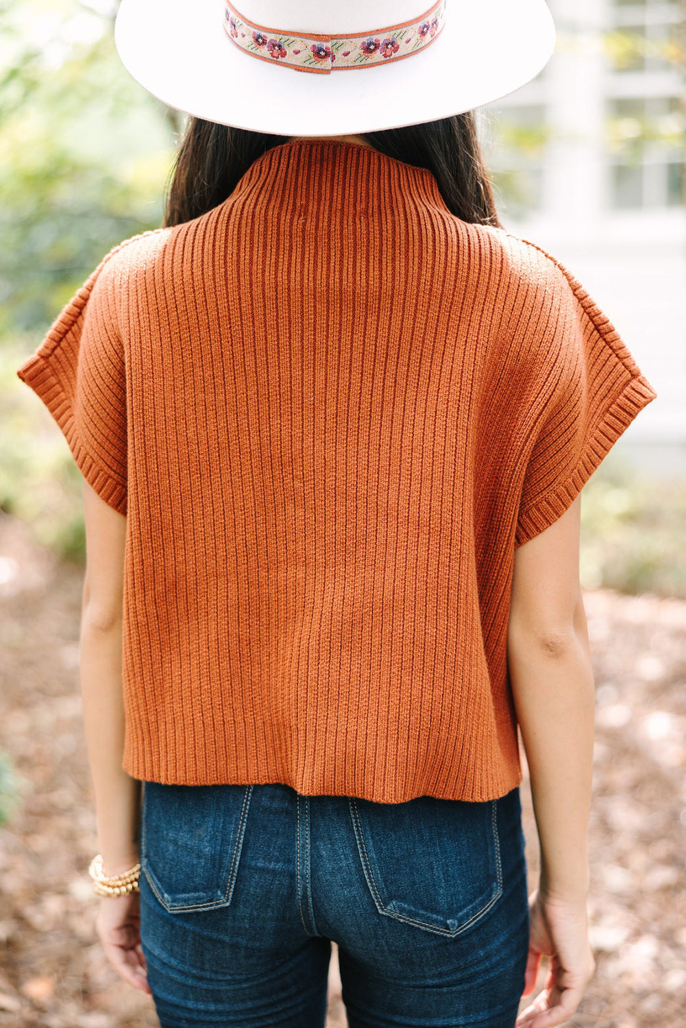 Beau Blue Patch Pocket Ribbed Knit Short Sleeve Sweater-True and Wild