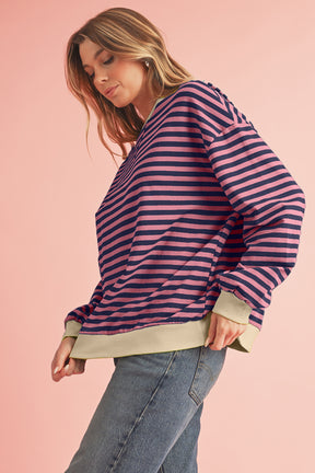 Black Stripe Contrast Edge Cross Seam Oversized Sweatshirt-True and Wild