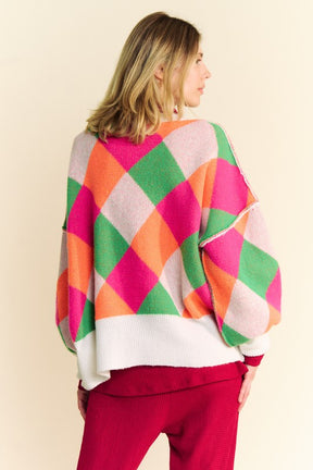 Davi & Dani Exposed Seam Color Block Dropped Shoulder Sweater-True and Wild