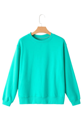 Aruba Blue Solid Color Drop Shoulder Terry Sweatshirt-True and Wild