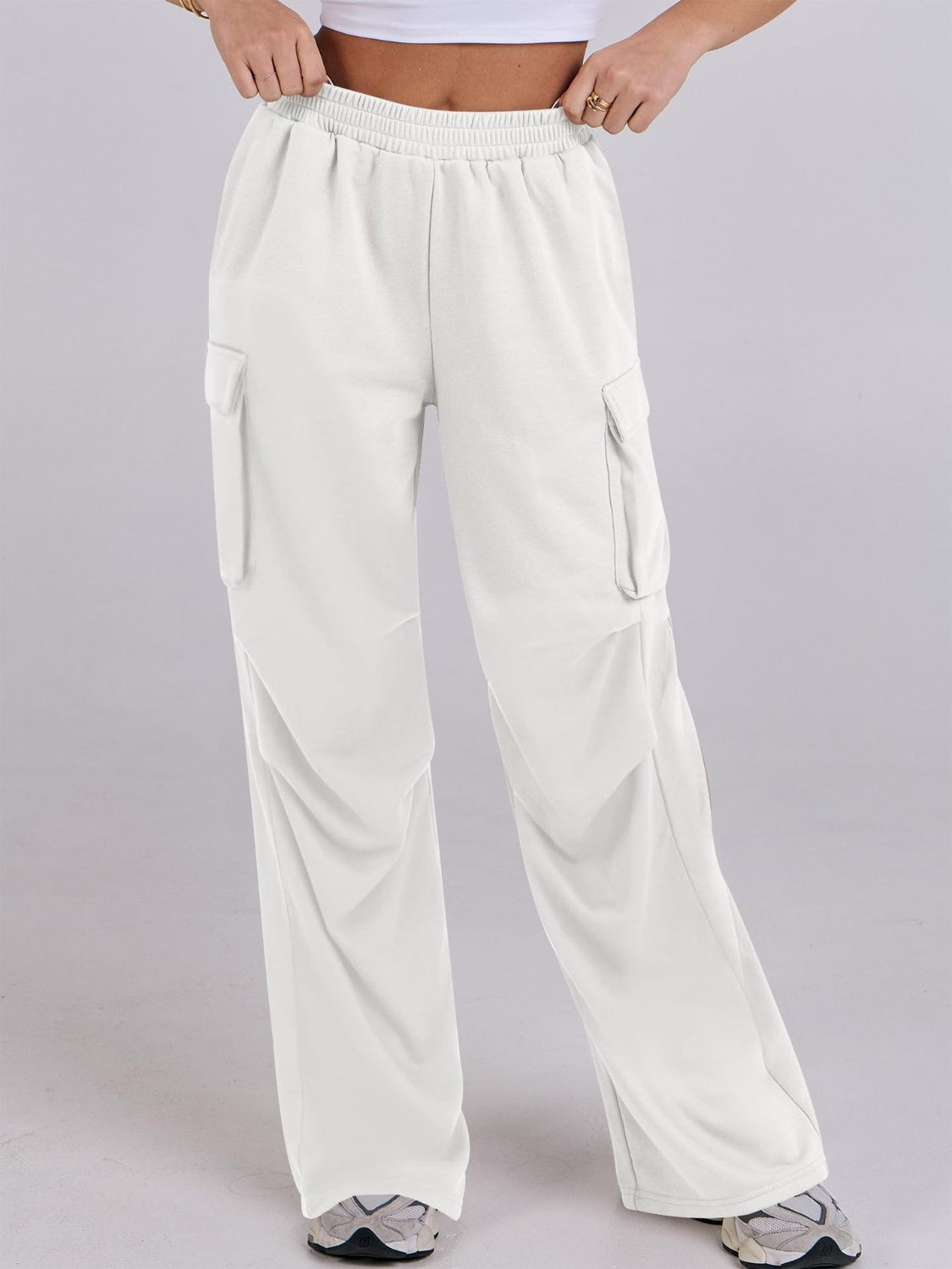 Elastic Waist Wide Leg Pants with Pockets-True and Wild