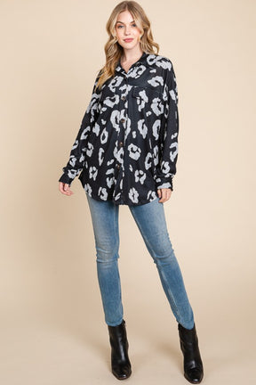 BOMBOM Animal Print Button Up Knit Shacket-True and Wild