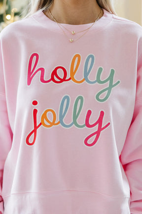 Pink holly jolly Printed Round Neck Sweatshirt-True and Wild