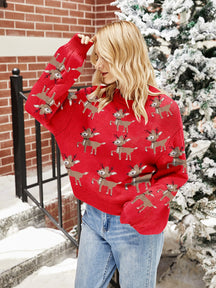 Reindeer Round Neck Long Sleeve Sweater-True and Wild