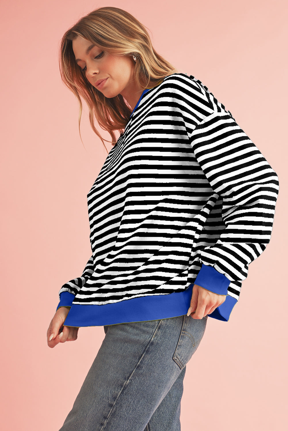 Black Stripe Contrast Edge Cross Seam Oversized Sweatshirt-True and Wild