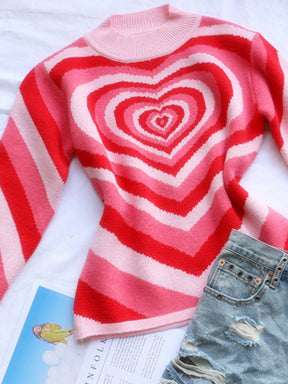 Heart Mock Neck Long Sleeve Sweater-True and Wild