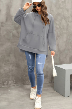 Coffee Waffle Knit High Low Oversized Hoodie-True and Wild