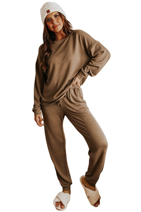 Red Casual Long Sleeve Pullover & Joggers Pajamas Set-True and Wild