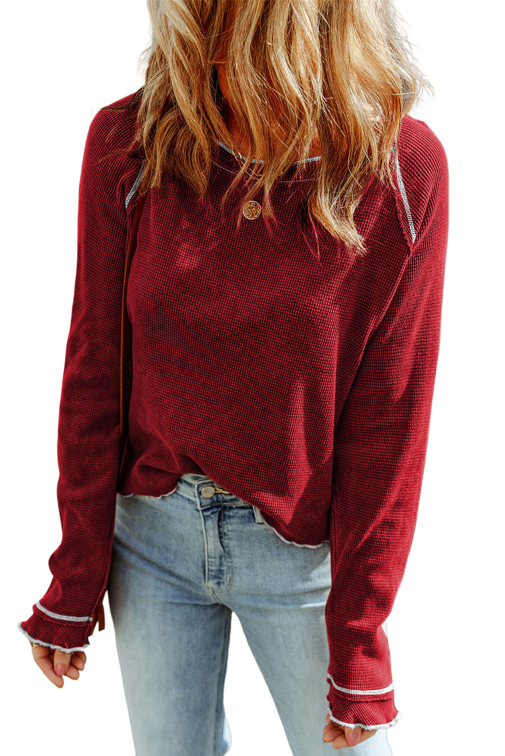 Black Textured Crewneck Long Sleeve Top-True and Wild