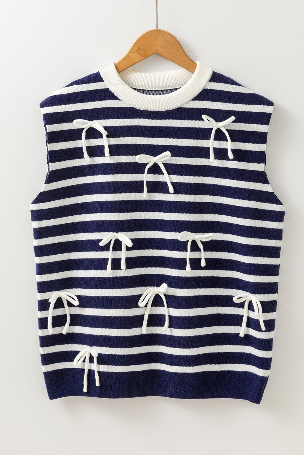 Blue Striped Sweet Bow Pattern Sleeveless Knit Top-True and Wild