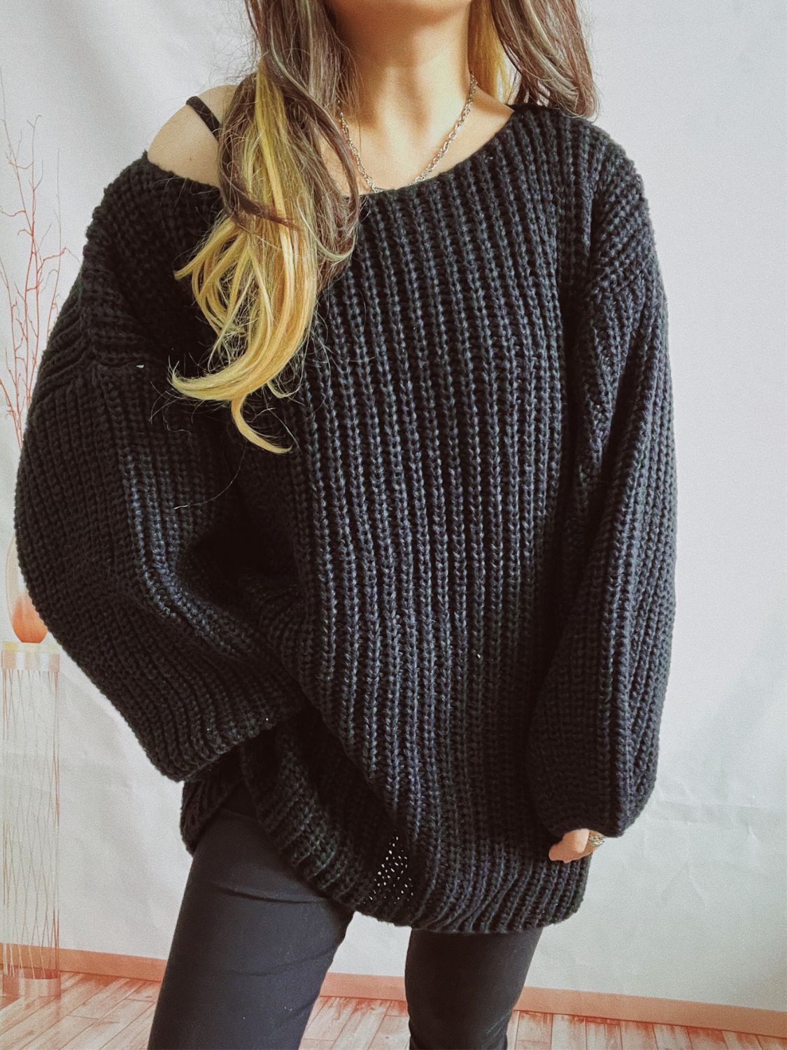 Boat Neck Long Sleeve Sweater With Belt