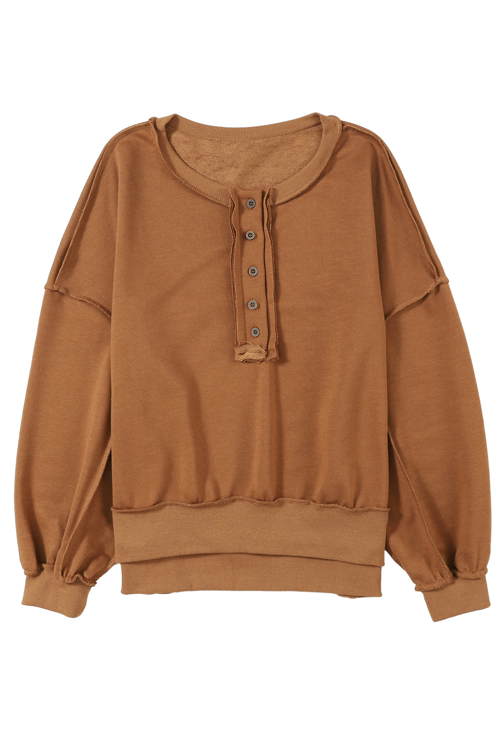 Chestnut Slouchy Drop Shoulder Henley Sweatshirt-True and Wild