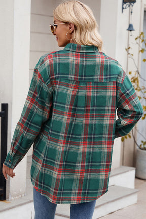 Green Plaid Chest Pocket Button Front Shirt-True and Wild