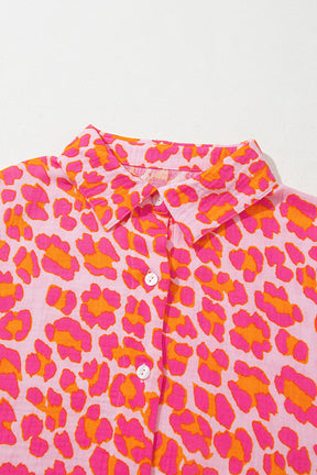 Rose Leopard Print Button-Up Crinkle Shirt-True and Wild