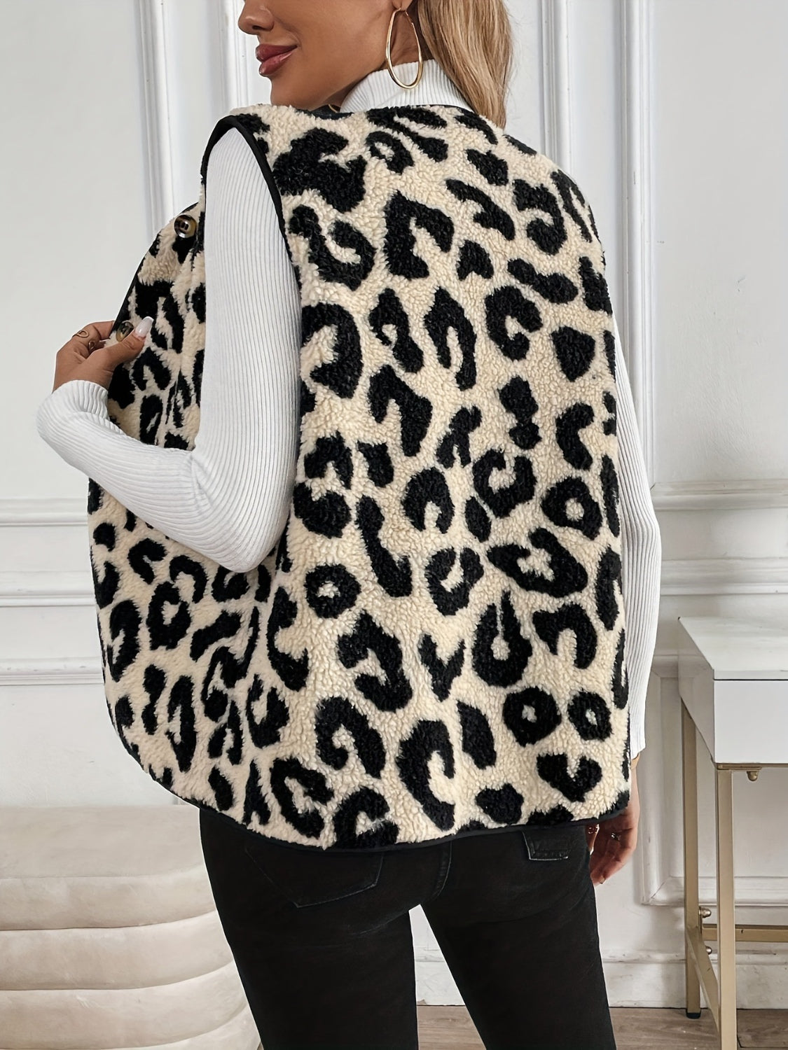 Leopard Button Up Sherpa Vest-True and Wild