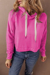 Sachet Pink Drop Shoulder Drawstring Cropped Hoodie