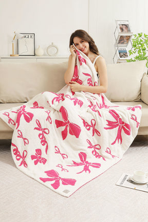 Pink 127*152cm Bow Printed Cozy Soft Throw Blanket-True and Wild