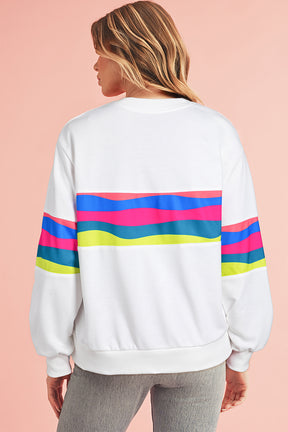 Green Colorful Striped Round Neck Long Sleeve Top