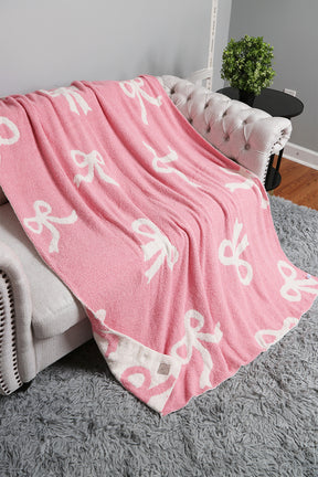 Pink 127*152cm Bow Printed Cozy Soft Throw Blanket-True and Wild