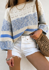 Contrast Round Neck Long Sleeve Sweater-True and Wild