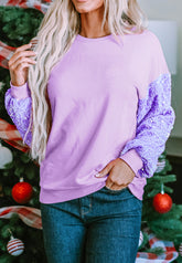 Sequin Round Neck Long Sleeve Sweatshirt