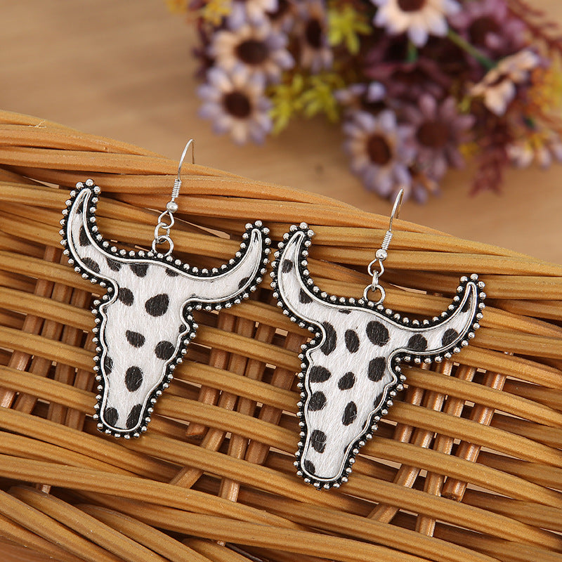 Alloy Animal Print Cow Head Earrings-True and Wild