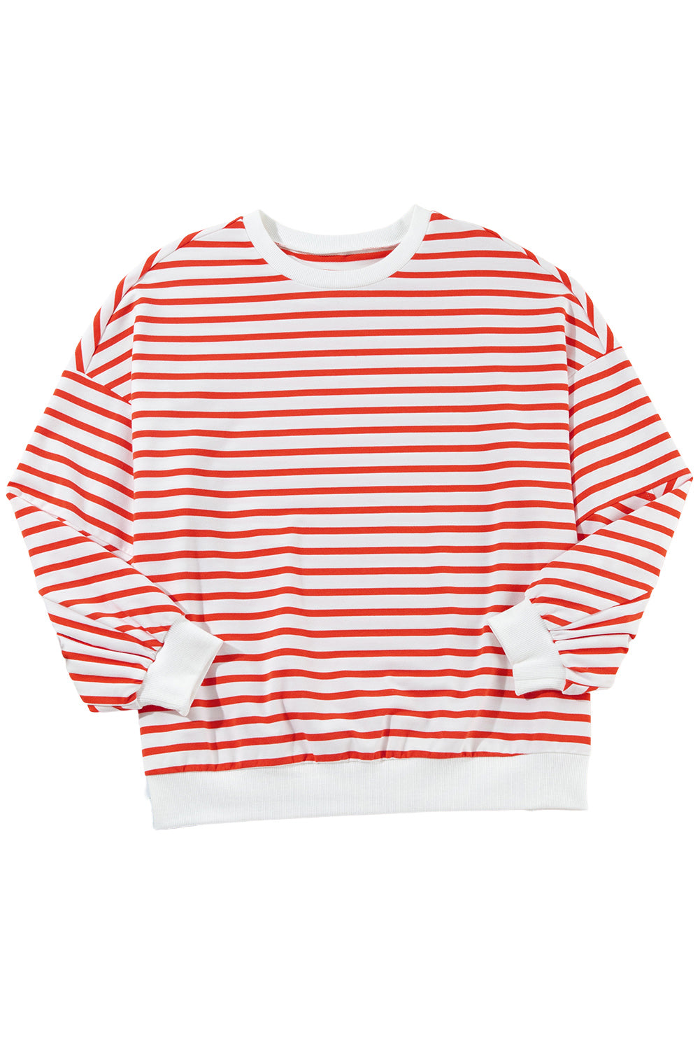 Blue Stripe Drop Shoulder Crew Neck Loose Sweatshirt-True and Wild