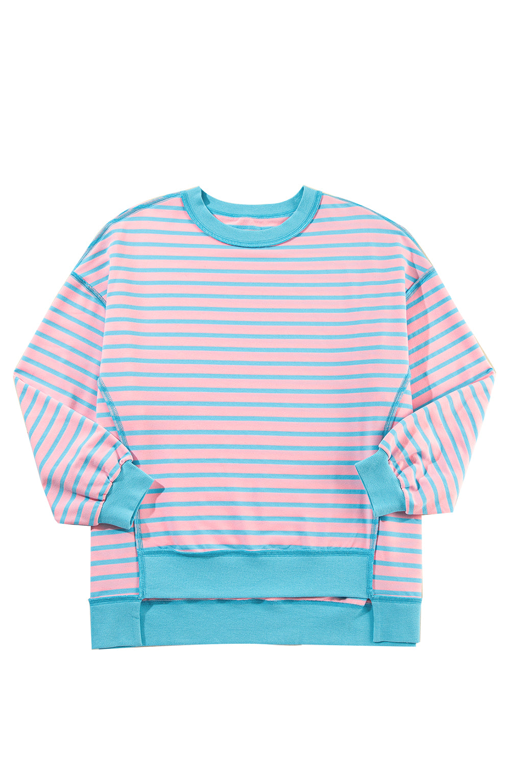 Pink Stripe Contrast Trim High Low Tunic Sweatshirt-True and Wild