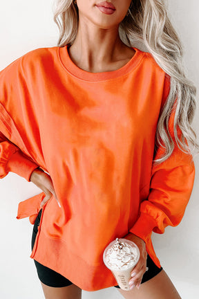 Carrot Exposed Seam Drop Shoulder Side Slit Sweatshirt-True and Wild