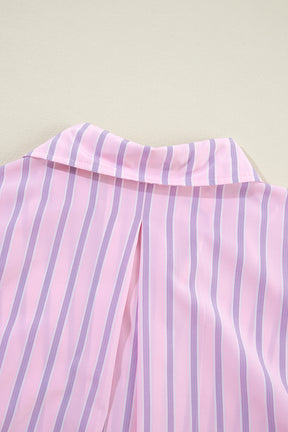 Pink Casual Stripe Chest Pocket Shirt-True and Wild