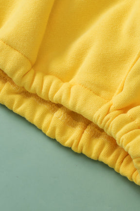 Yellow Solid Color Half Zip Pullover Hoodie with Kangaroo Pocket