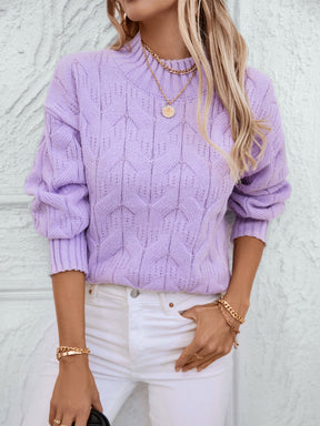 Cable Knit Mock Neck Long Sleeve Sweater-True and Wild