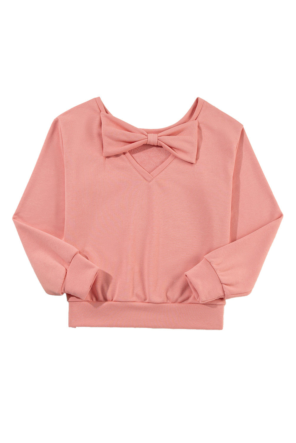 Apricot Bowknot Plain Round Neck Sweatshirt-True and Wild