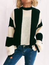 Color Block Round Neck Long Sleeve Sweater-True and Wild