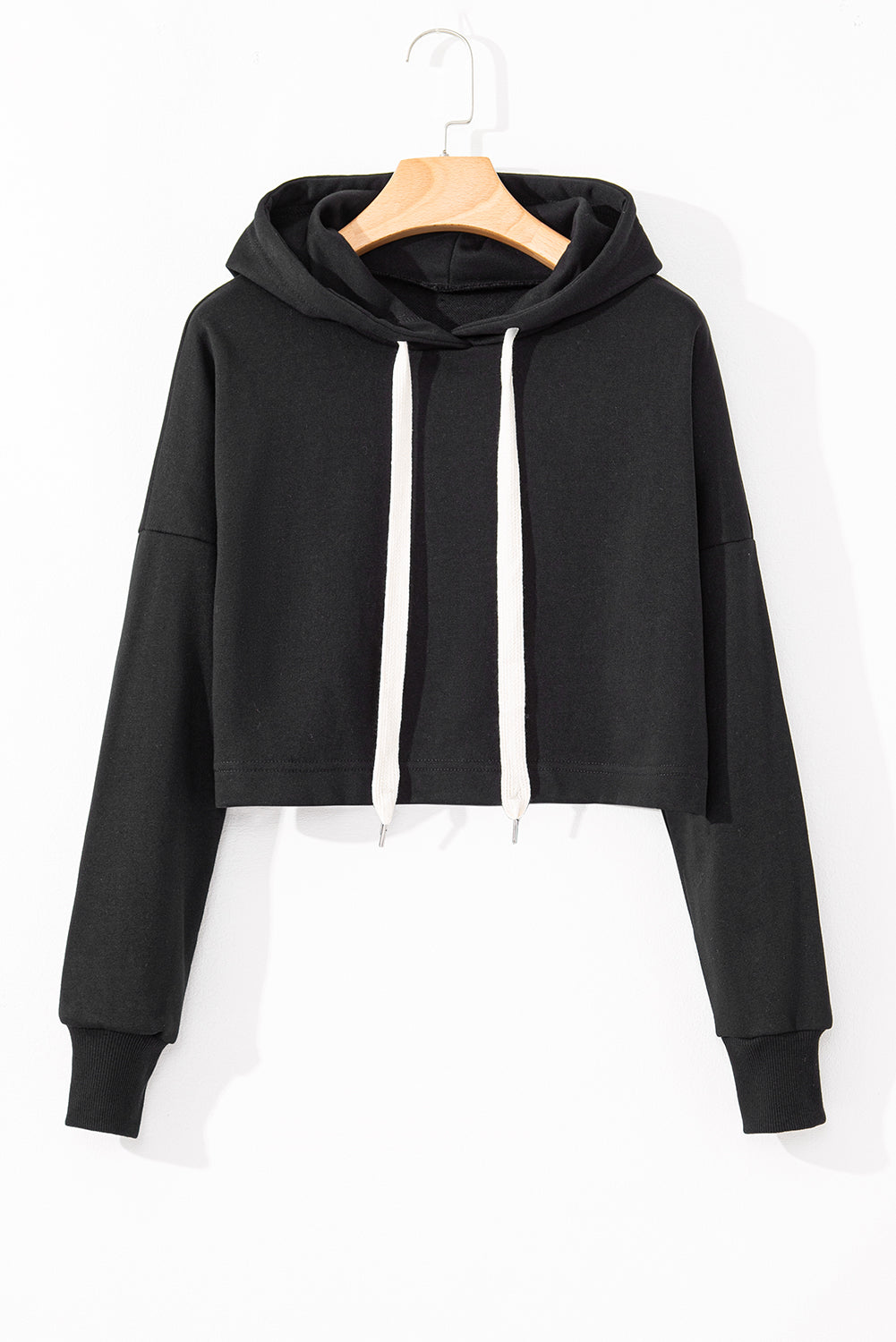 Sachet Pink Drop Shoulder Drawstring Cropped Hoodie